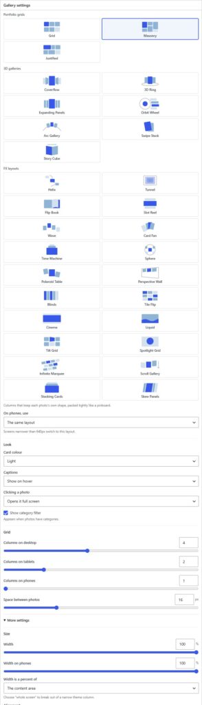 Galleo gallery settings in the WordPress dashboard
